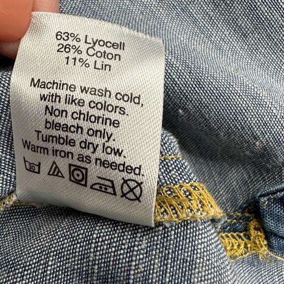 J.Crew‎ Light Blue Short Sleeve Button Curved Hem Chambray Denim Tunic Shirt XXS - Picture 5 of 7